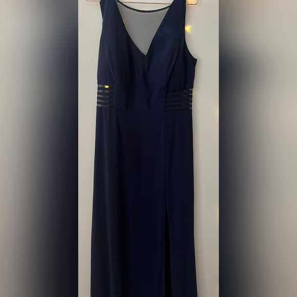 Navy Morgan & Co. Womens Solid With Mesh A-Line Dress Junior Size 16 W - Picture 8 of 10